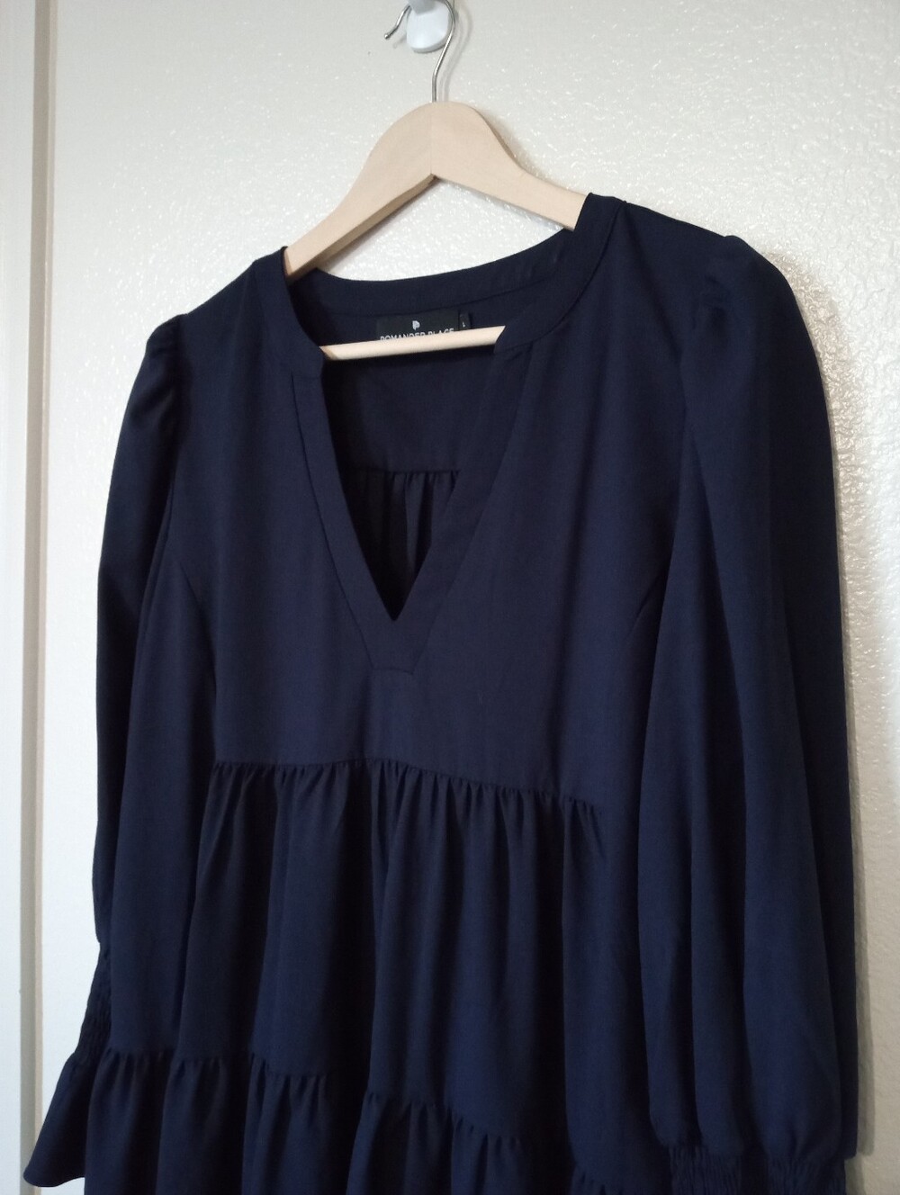 Pomander Place X Tuckernuck Navy Blue Crepe Kenzo Dress Tiered Ruffle - Picture 8 of 10